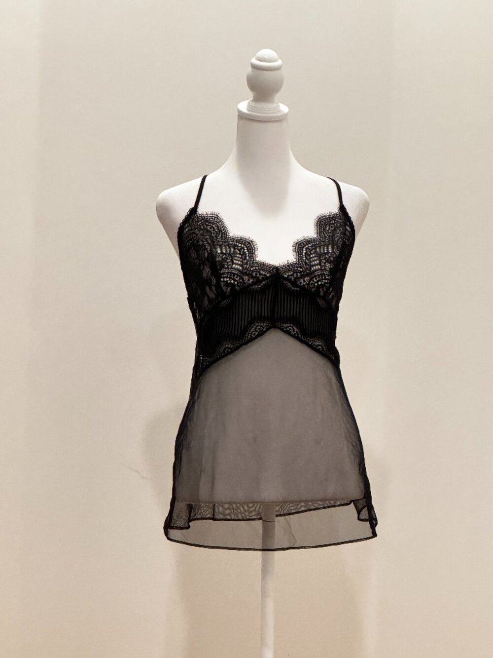 Victoria's Secret Black Lace Mesh Babydoll Camisole Top Small S/P